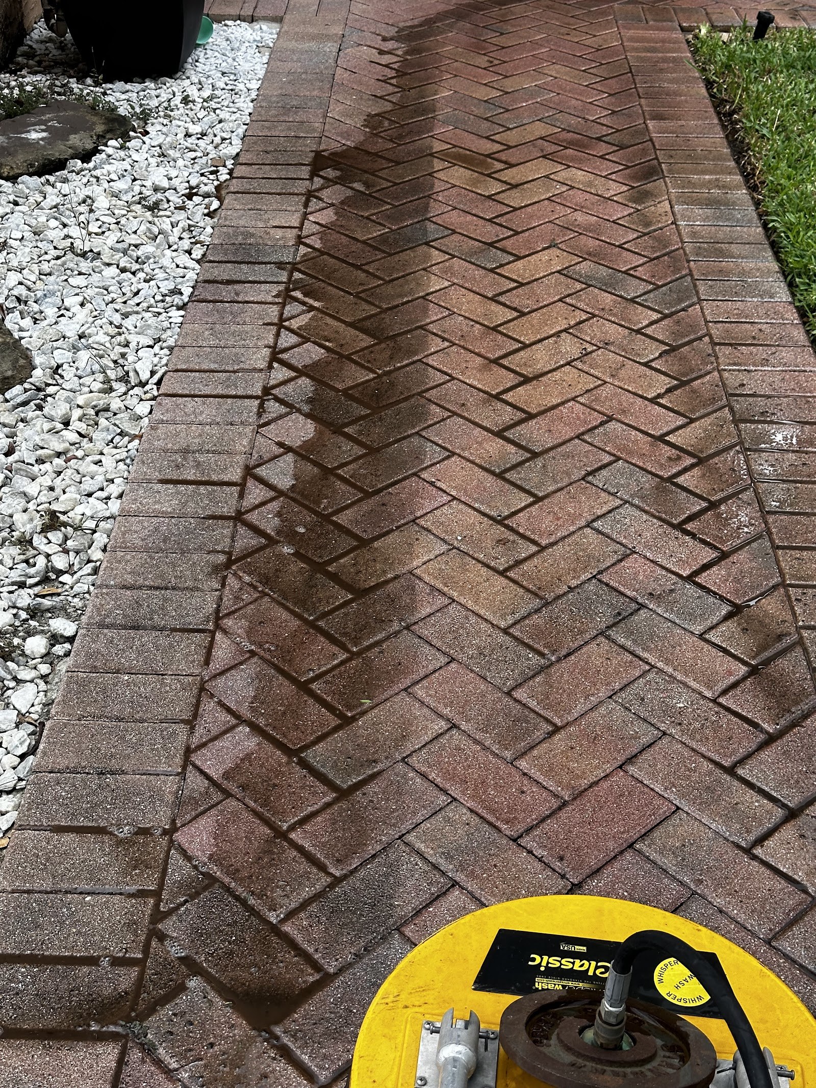 Herringbone paver walkway, deep cleaned