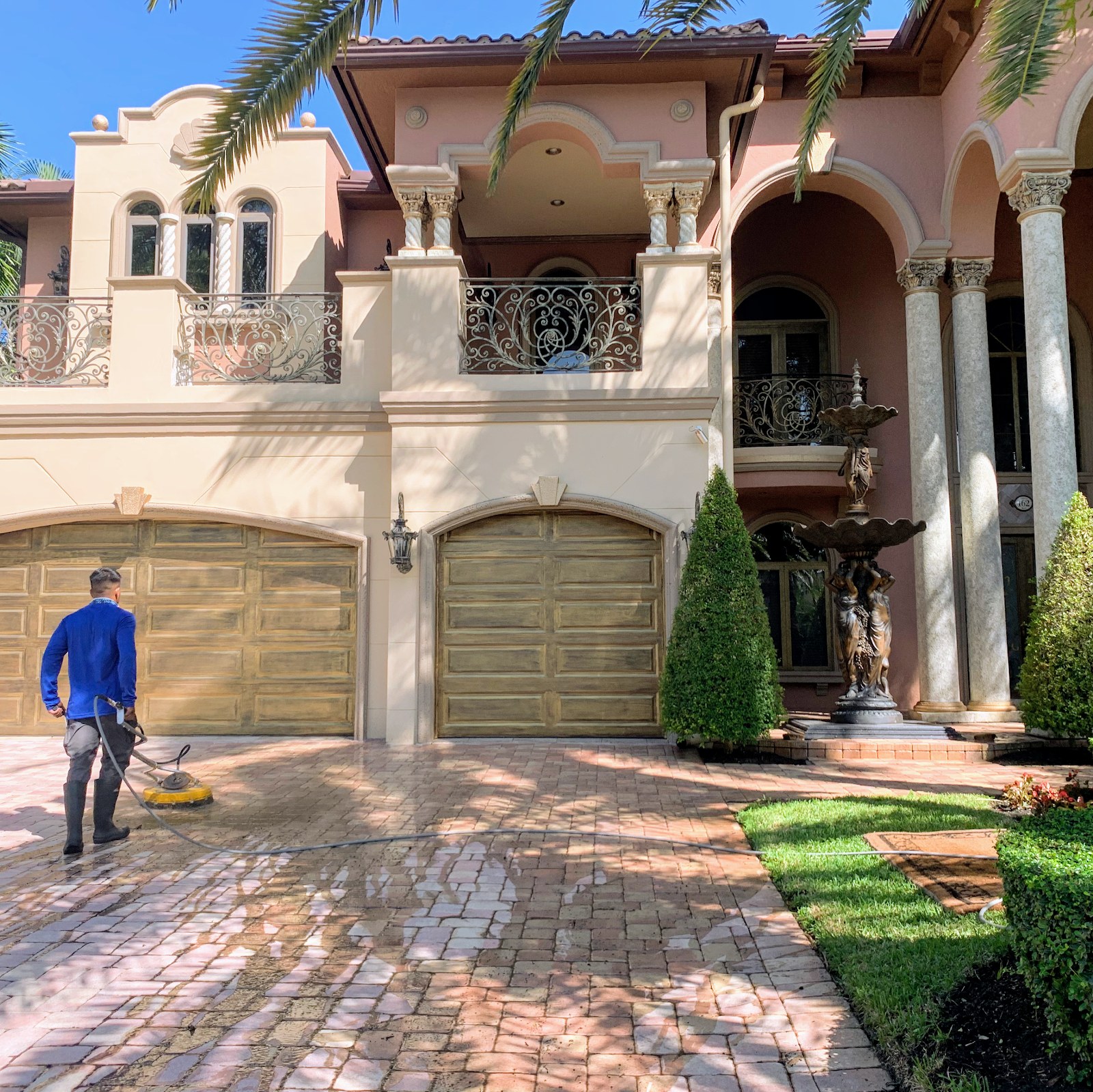 Estate paver driveway, surface-cleaned to a shine